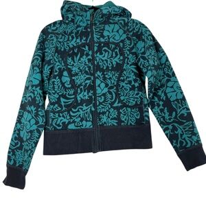 Lululemon Vintage Scuba Hoodie Floral Print Size 10 Blue Black Rare